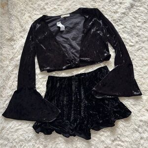 Kendall & Kylie Black Velvet Top and Shorts Set